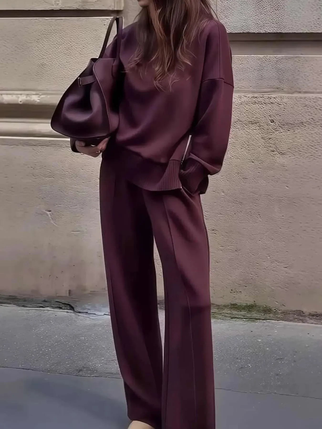 Dropped Shoulder Sweatshirt and Wide-Leg Pants Set