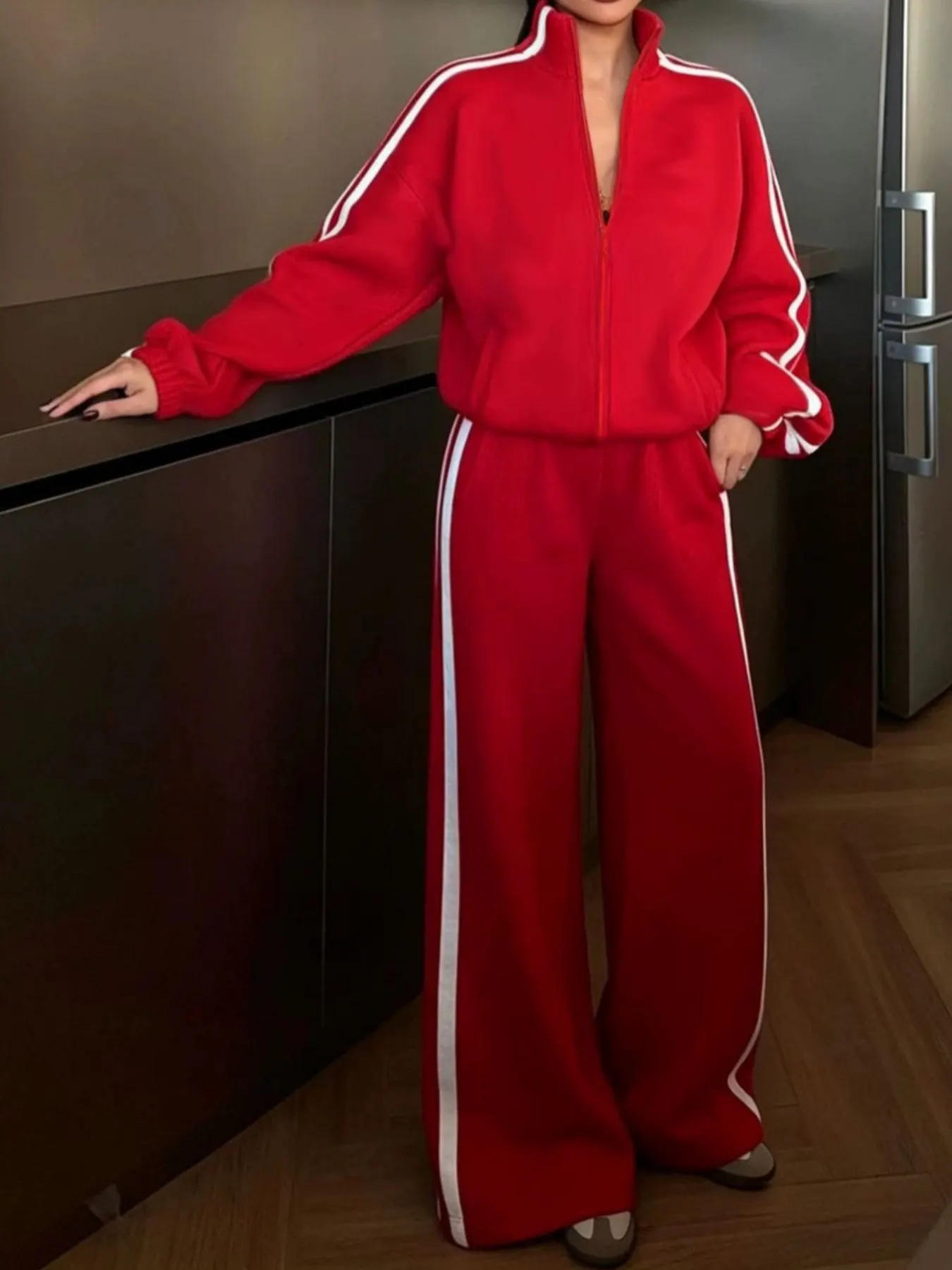 Side Stripes Zip Up Top and Pants Set